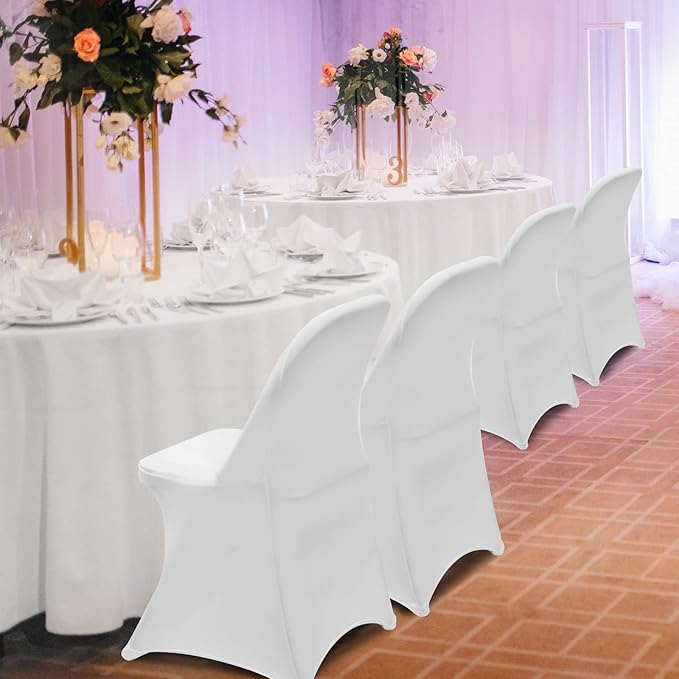 HAINARverS Folding Chair Covers, 100PCS Upgrade Universal Fitted Stretch Spandex Chair Cover Protector for Wedding,Party,Banquet, Celebration (White, 100 PCS)
