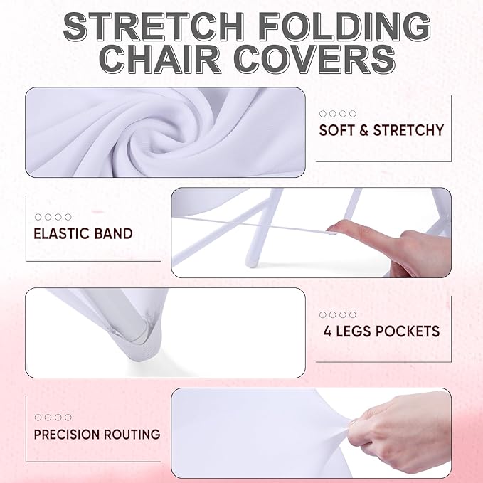 Lounsweer 50 Pcs Folding Chair Cover Set with 25 Stretch Spandex Slipcovers 25 Satin Chair Sashes Bows Ribbon Washable Banquet Protector for Wedding Event Party(White, Wine Red)