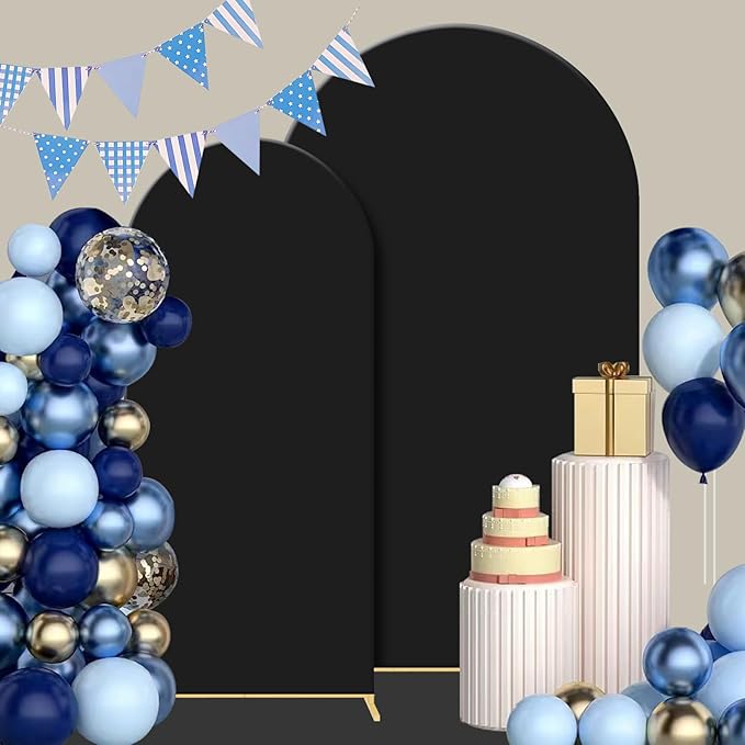 Gawicpy Wedding Arch Backdrop Stand Set Metal Arch Backdrop Stand with Wedding Arch Cover, Wedding Balloon Arch Backdrop Stand for Birthday, Baby Shower, Anniversary (Black, 5.9FT+7.2FT)