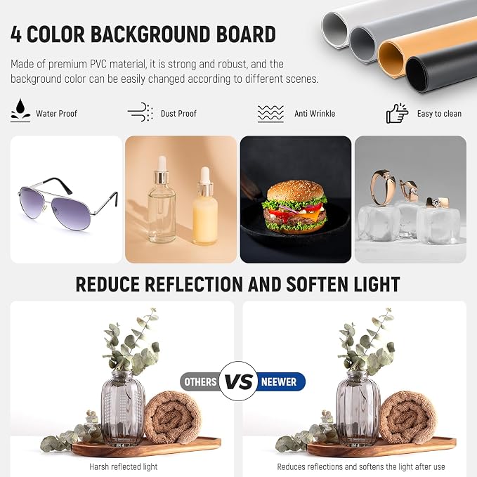 NEEWER 40CM Upgraded Photo Studio Light Box, 16"x16" Portable Folding Photography Lightbox, 4 Backdrops, 5600K 144 LEDs 5310lx/0.5m Dimmable Picture Booth Shooting Tent for Jewelry Electronics, LP40