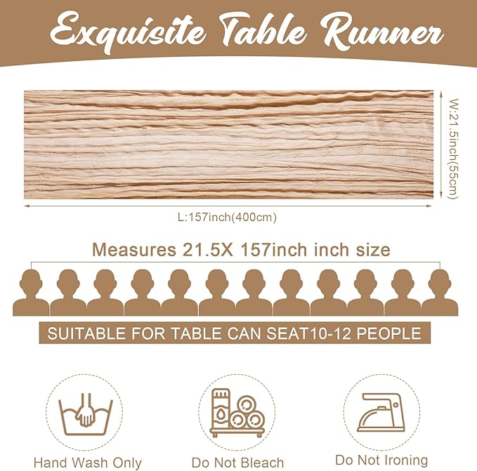 Foaincore 12 Pack Champagne Cheesecloth Table Runner 13Ft Boho Gauze Table Runner Rustic 157" Long Cheese Cloth Romantic for Wedding Bridal Baby Shower Arbor Decor