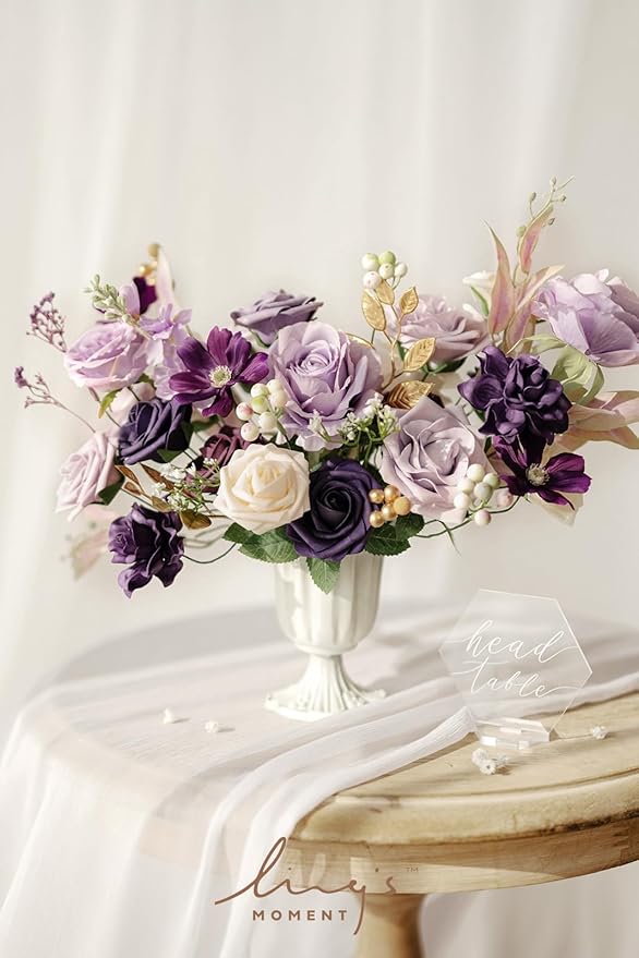 Ling's moment Artificial Flowers and Greenery for DIY Lilac & Cream Deluxe Box Wedding Bouquet Centerpieces Floral Arrangement Decor