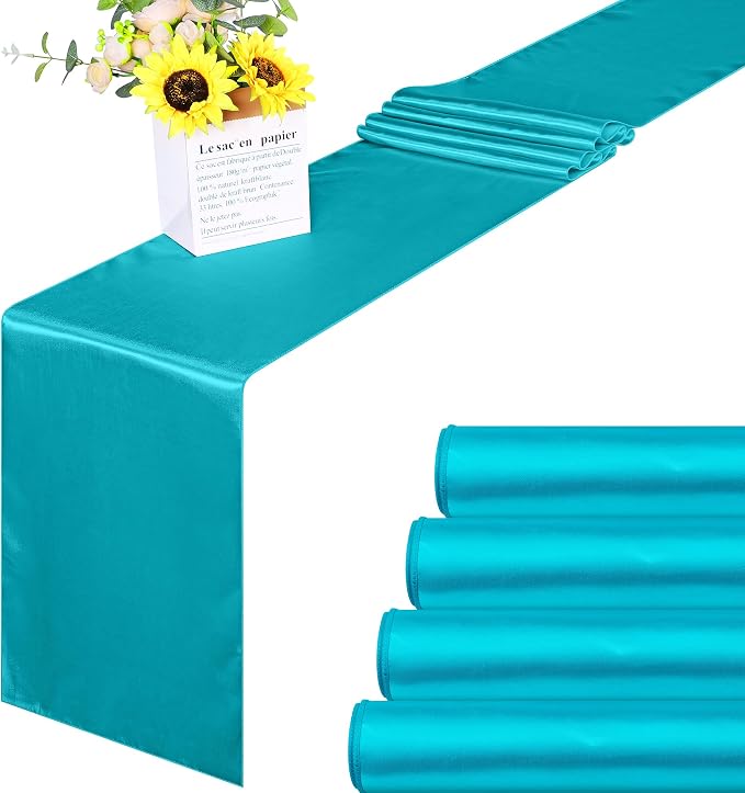 Aneco 4 Pack Satin Table Runner 12 x 108 Inch Long Bright Silk and Smooth Fabric Party Table Runner for Wedding Banquet Party Decoration