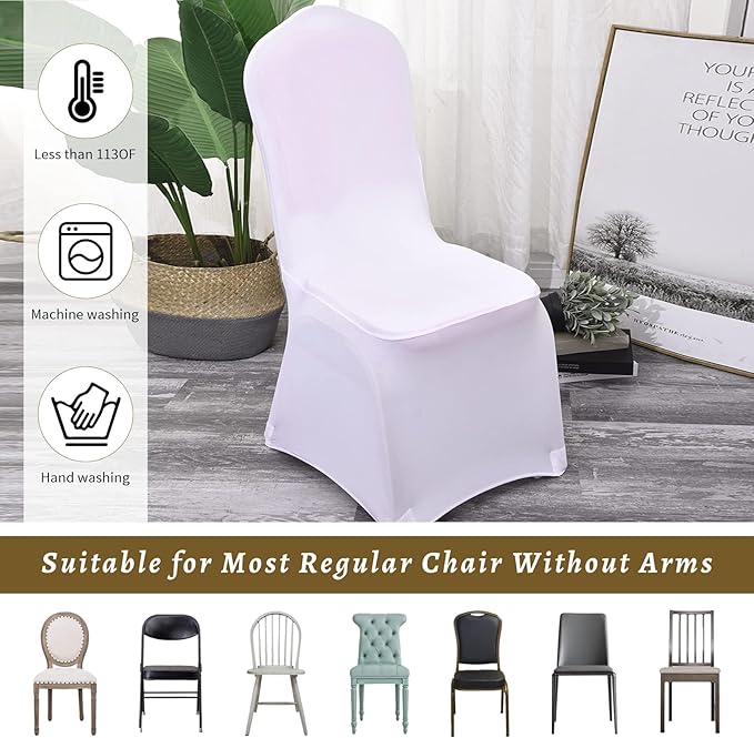 10 Pcs White Washable Removable Universal for Wedding Party Dining Banquet Polyester Spandex Stretch Slipcovers Chair Covers