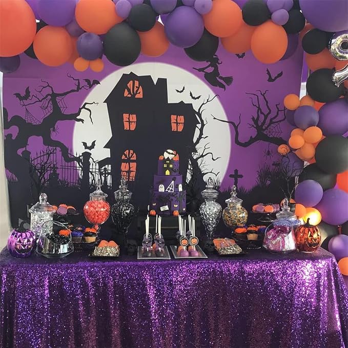 B-COOL Sequin Tablecloth Round Party Decorations: Purple Table Cloth Overlay 90 Inch Sparkle Fabric for Birthday Beach Parties Halloween
