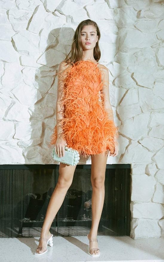 AWAYTR Ostrich Feather Trim Fringe - Satin Ribbon Dress Sewing Crafts Costumes Decoration Pack of 10 Yards(Orange)