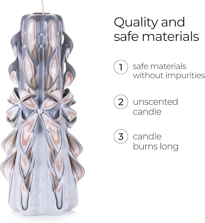 Carved Candles - Handmade Long Burning Decorative Luxury Candles - Unscented - Perfect for Home Decor, Anniversaries, Romantic Occasions, Gifts for Women, Christmas Gift for Mom - Big Grey