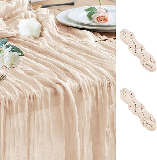 Wokceer Cheesecloth Table Runner 2 Pack 10FT Beige Boho Gauze Christmas Cheese Cloth Table Runner for Party Long Rustic Sheer Table Runners for Baby Bridal Shower Wedding Easter Table Decor