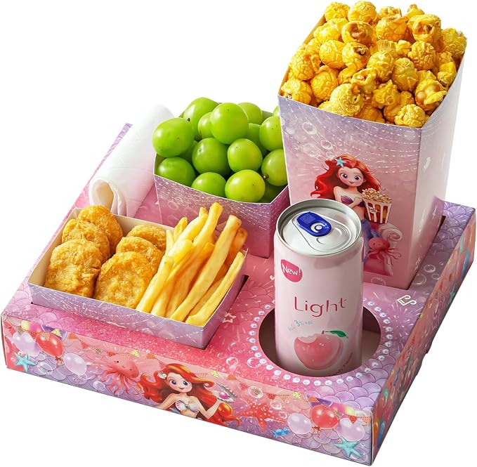 Baffect Movie Night Snack Trays 120 PCS, Include 20 Mermaid Party Snack Trays, 20 Popcorn Boxes, 20 Salad Bowls, 20 Nacho Bowls, 20 Invitations & 20 Party Favors (Pink)