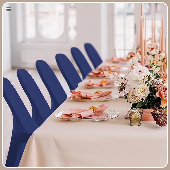 Newwiee 50 Pcs Spandex Chair Covers Bulk - Stretch Folding Flat Front Fitted Universal Chair Protector Pack Removable Washable for Wedding Party Dining Banquet Event (Navy Blue)