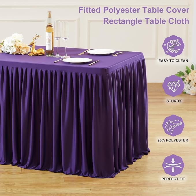 Wish Care 2 Pack Purple Rectangle Table Clothes for 6 Foot Tables, Polyester Fitted Tablecloths 6t Stretch Table Cover for Wedding, Birthday, Parties, Trade Show, Craft Show