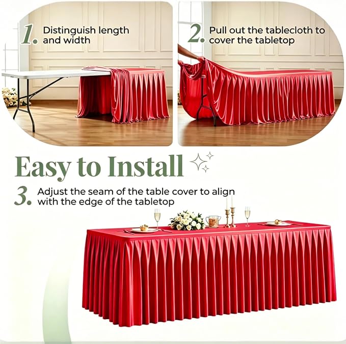 1 Pack Red Satin Tablecloths Rectangle 8FT, Glitter Spandex Fitted Stretch Table Covers Wrinkle-Free Floor Length Shimmer Table Skirt for Weddings Parties Baby Shower Banquets Vendor Events