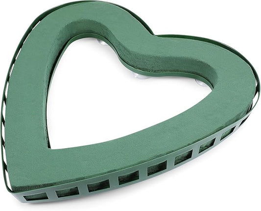 Heart Shaped Floral Foam Cage with Suction Cup, Green, Large Size for 15.7x15.3 Inches, Wedding Car Decoration Holder for Fresh or Artificial Flowers