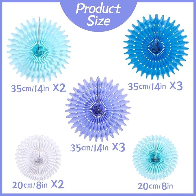 SUNBEAUTY Pack of 11 Purple Lavender Blue Hanging Honeycomb Paper Fans Decoration Mermaid Theme Tissue Paper Fan Garland for Baby Shower Girl Kid Birthday Under The Sea Wedding Party Supplies