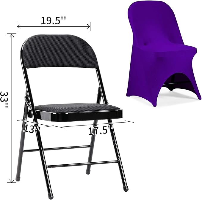 Peomeise Stretch Spandex Folding Chair Cover with Open Back for Wedding Party Dining Banquet Event (Purple with Open Back,12pcs)