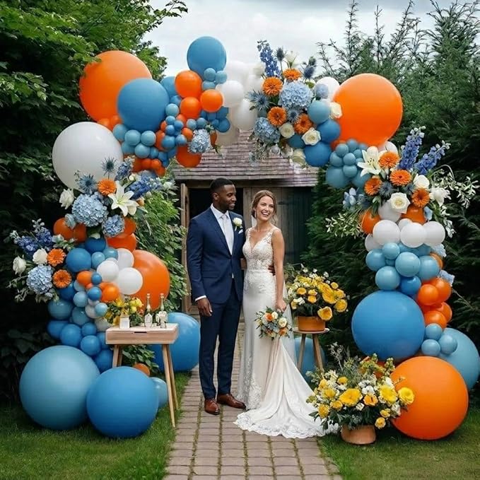 Dusty Blue White Balloon Arch, Double Stuffed Burnt Orange White Blue Balloon Garland Kit Latex Balloons for Neutral Baby Shower Birthday Bridal Shower Wedding Graduation Summer Party Decor