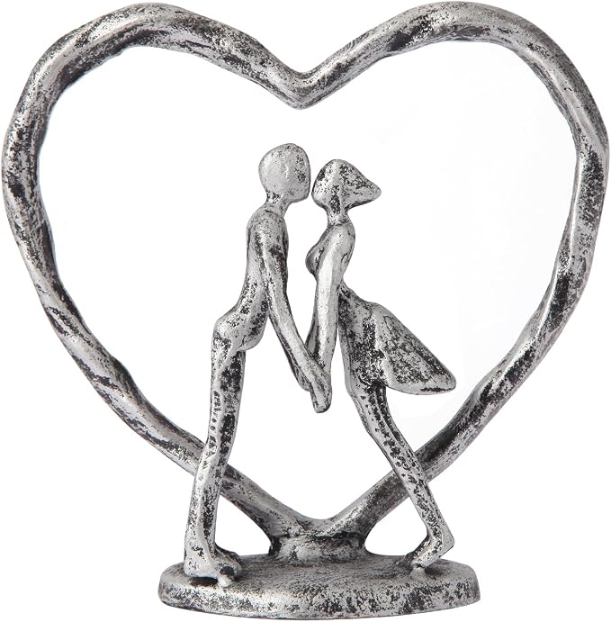 Anniversary Wedding Gift for Her Wife Husband Couple， Antique Silver Metal Couple Figurine Heart Sculpture Love Statue，Romantic 1st to 60th Anniversary,Includes Gift Box and Gift Card，Valentines Gifts