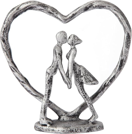 Anniversary Wedding Gift for Her Wife Husband Couple， Antique Silver Metal Couple Figurine Heart Sculpture Love Statue，Romantic 1st to 60th Anniversary,Includes Gift Box and Gift Card，Valentines Gifts