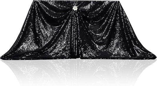PartyDelight Black Sequin Tablecloth 60"x102" Rectangle Shimmer Table Cloths Sparkle Glitter Decorations