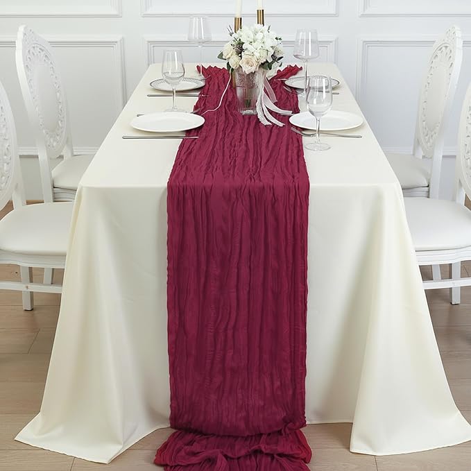 6 Pack Burgundy Red Cheesecloth Table Runner 120 Inch 10FT Cheese Cloth Fabric Runners for Banquet, Valentine's Day, Independence Day, Retro Decoration