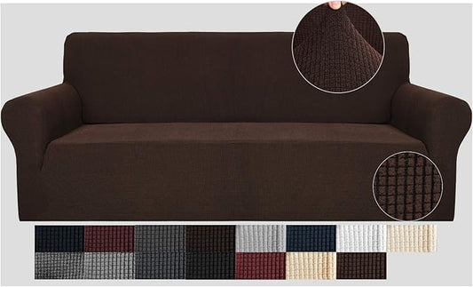 JIVINER High Stretch Couch Covers for 3 Cushion Couch 1-Piece Jacquard Elastic Sofa Slipcovers Anti Slip Sofa Cover with Elastic Bottom Furniture Protector for Kids Pets (Sofa, Coffee)