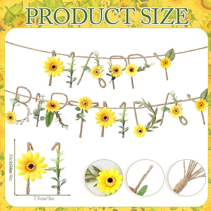 Norme 2 Pcs Fall Sunflower Birthday Party Decorations Banner Metal 3D Flower Autumn Happy Birthday Garland Sign Sunflower Fall Party Decorations Garden Tea Fairy First Birth Background Women Girl