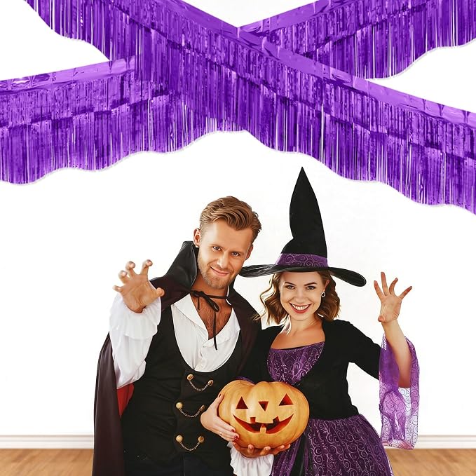 LOLStar Purple Foil Fringe Tinsel Garland, Tinsel Streamers Banner, 6 Pack | 60Ft Tinsel Streamers, Shiny Purple Wall Hanging Tinsel Fringe Banners for Graduation, Parade Float, Halloween Party Decor