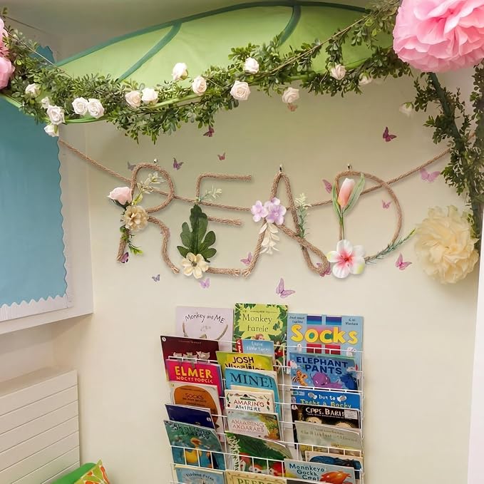 Norme Flowers Reading Corner Decoration Read Banner Back to School Plant Flowers Classroom Decor Hanging Garland for Classroom Wall Art Nursery Playroom Read Banner Library Bulletin Board Reading Nook