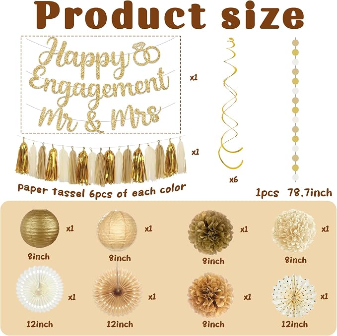 Engagement Party Decorations,Champagne-Gold Sage Congratulations Decorations includes Gold Glitter Happy Engagement Banner for Just Engaged Almost Married Party, Bachelorette Party Decorations