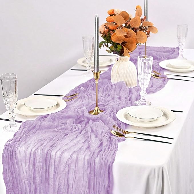 Lav Purple Valentine's Day Cheesecloth Table Runner 21x120 Inch Gauze Table Runners Reusable Polyester 10ft Boho Rustic Cheese Cloth Table Runner for Wedding Party Baby Shower Birthday