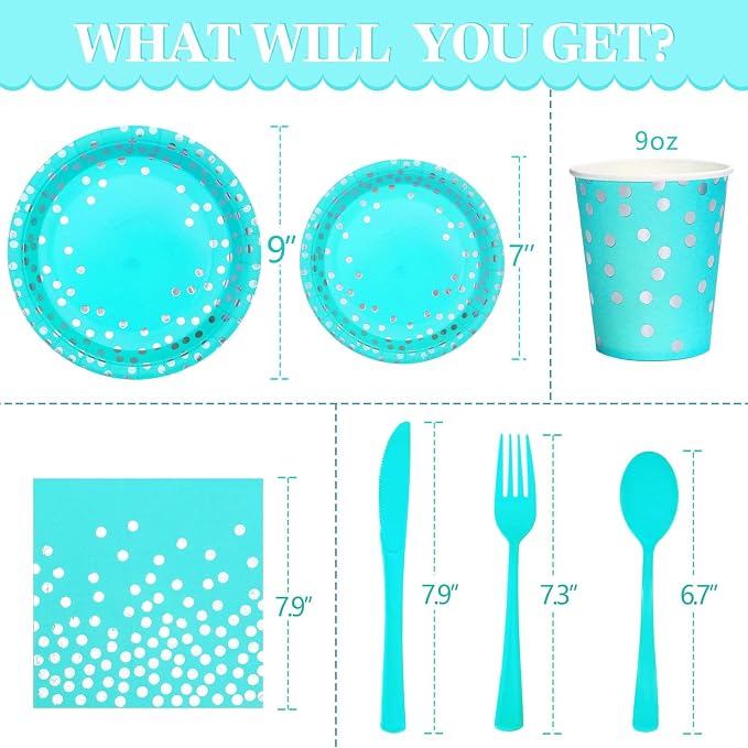 Teal Party Decorations, 168Pcs Teal Plates and Napkins Party Supplies, Birthday Plates Serves 24, Birthday Decorations for Women, Turquoise Sweet 16, Easter Graduation Mothers Day
