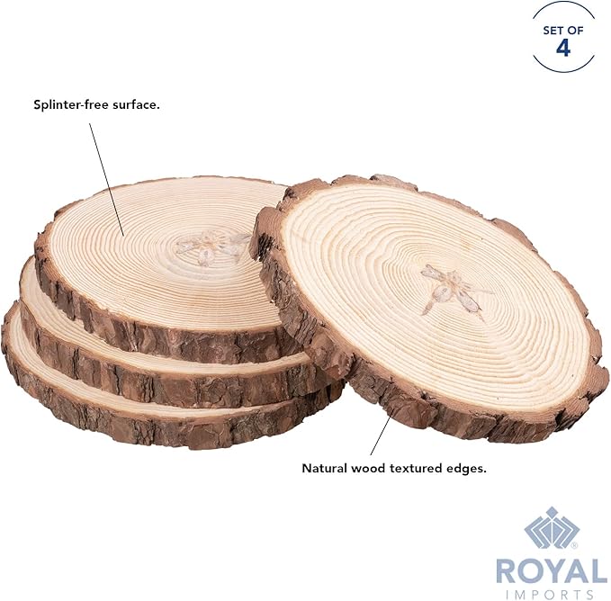 Royal Imports Round Wood Slices Discs, 9"-11" Large, Natural Unfinished Wooden Tree Bark Slabs for DIY Arts & Crafts, Rustic Table Centerpiece, Chargers, Trays, Wedding Decoration, 4 Pack