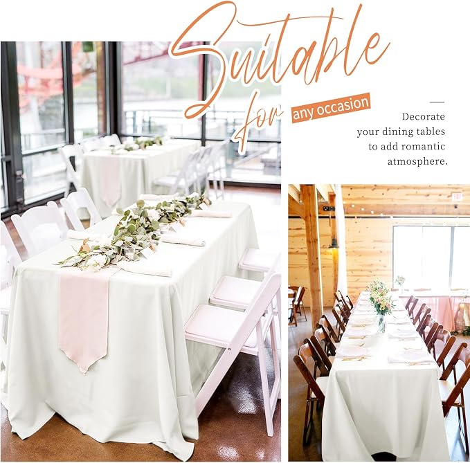 Showgeous 8 Pack Ivory Rectangle Tablecloths, 90 x 156 Inch, Wrinkle & Stain Resistant, Machine Washable Polyester for Dining Table, Wedding, Parties