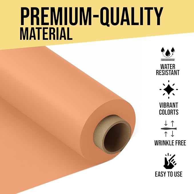 Party Solids 66% Thicker Premium Peach Plastic Table Cover Roll 40" X 100' Table Cloth Plastic Cover Roll Quality Thick Banquet Rolls Disposable Tablecloth Rolls Strong American Based Company
