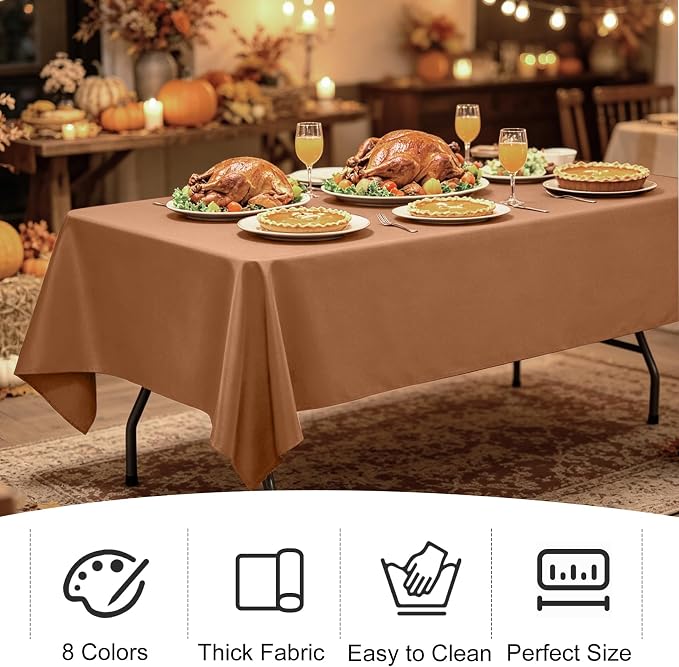 4 Pack Rectangle Tablecloth for 6 Foot Tables Washable Polyester Table Cover for Wedding Dining Table Parties Banquet (4, Brown, 60inch x 102inch)