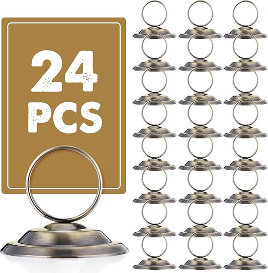 MotiMind 24 Pcs Table Number Holders-Metal Place Card Holders Table Number Stands Tabletop Sign Stands for Photos, Menu, Memo, Notes, Wedding, Restaurant, Banquet, Birthday(Bronze)