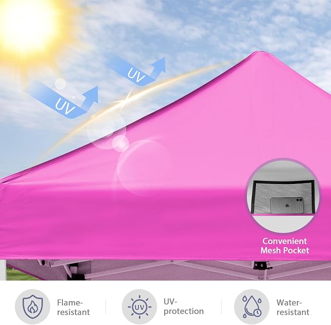 5x5 Pop Up Canopy Tent, Instant Portable Beach Canopy, Outdoor Tent with Carry Bag for Camping, Sports, Tailgating, Events, Pink