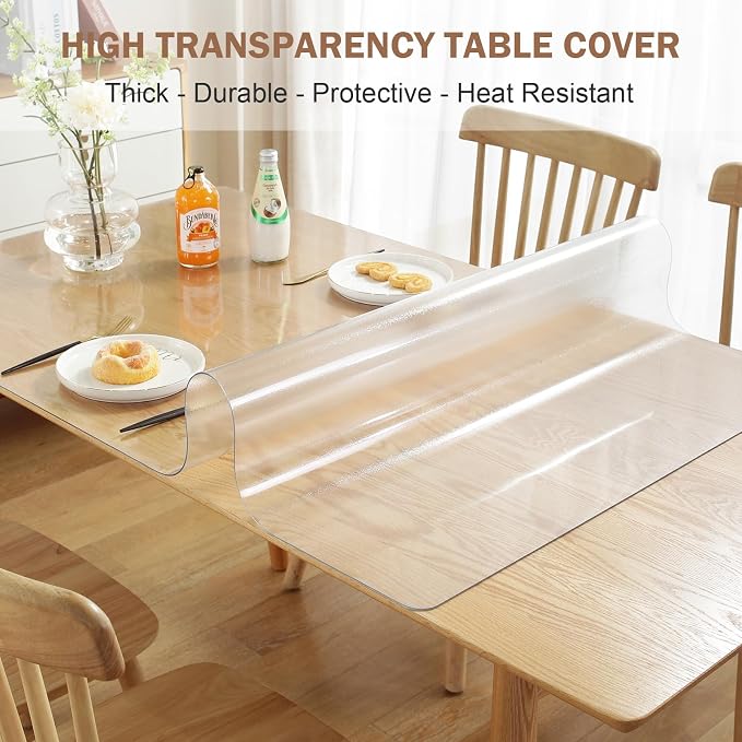LovePads Frosted Table Cover Protector 42 x 108 Inch, 1.5mm Thick Plastic Table Cover, Table Protector for Dining Room Table, Waterproof Vinyl Tablecloth Table Pad Mat for Kitchen, Writing Desk