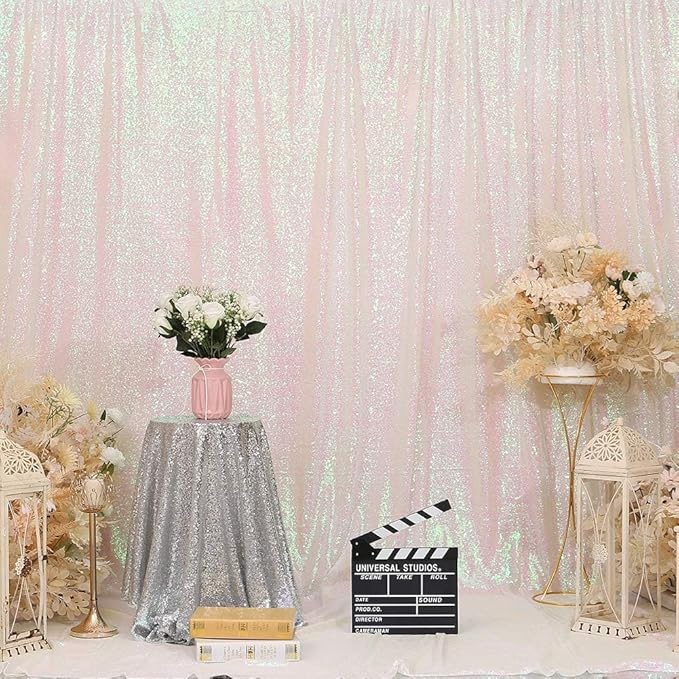 Eternal Beauty White Iridescent Sequin Backdrop, 20x10 Ft Glitter Background Curtains for Shimmer Photography Party Wedding Birthday Back Drop Decor