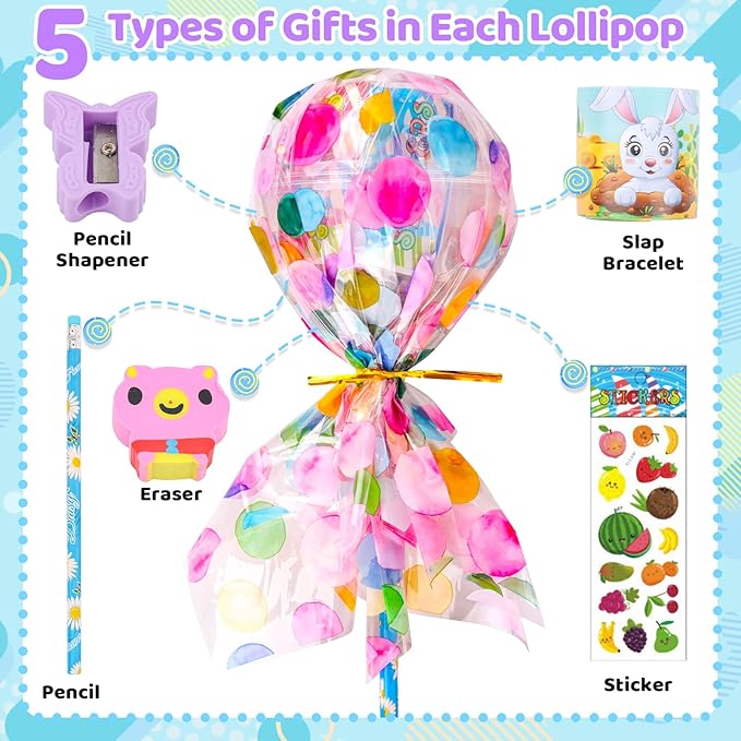 Giant Lollipop Birthday Goodie Bags, 24 Pack Lollipop Return Gifts for Birthday Party - Fun Goodie Bags Classroom Rewards Students Gifts Class Prizes