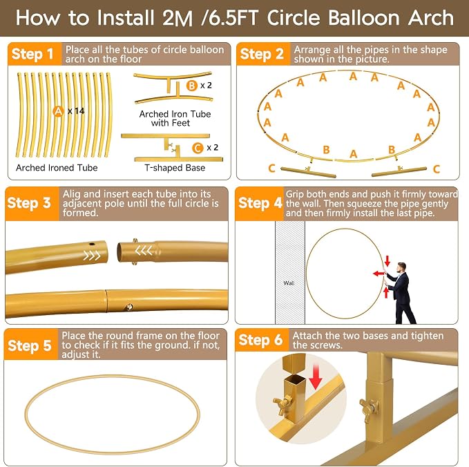 Balloon Arch Stand Metal Round Backdrop Stand Circle Balloon Arch Frame Wedding Arches 6.5FT for Ceremony Birthday Party Baby Shower Decoration