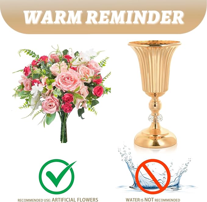 11.6 inches Metal Wedding Flower Trumpet Stripe Vases Table Centerpieces for Artificial Flower Arrangements for Anniversary Celebration/Wedding/Party/Birthday Event Aisle Home Decor (Gold, 6pcs)
