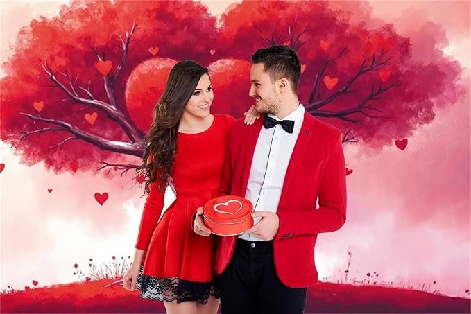 9x6ft Vinyl Red Heart Backdrop Valentines Heart Tree Background Happy Valentine's Day Wall Decor Mother's Day Bridal Engagement Backdrops for Photography