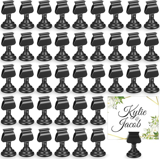 Kathfly 48 Pcs Wedding Table Number Holders 1.7 Inch Black Metal Mini Place Card Holders Bulk Harp-clip Table Sign Stands Card Holder Display Picture Memo Notes Menu for Restaurants Birthday Decor