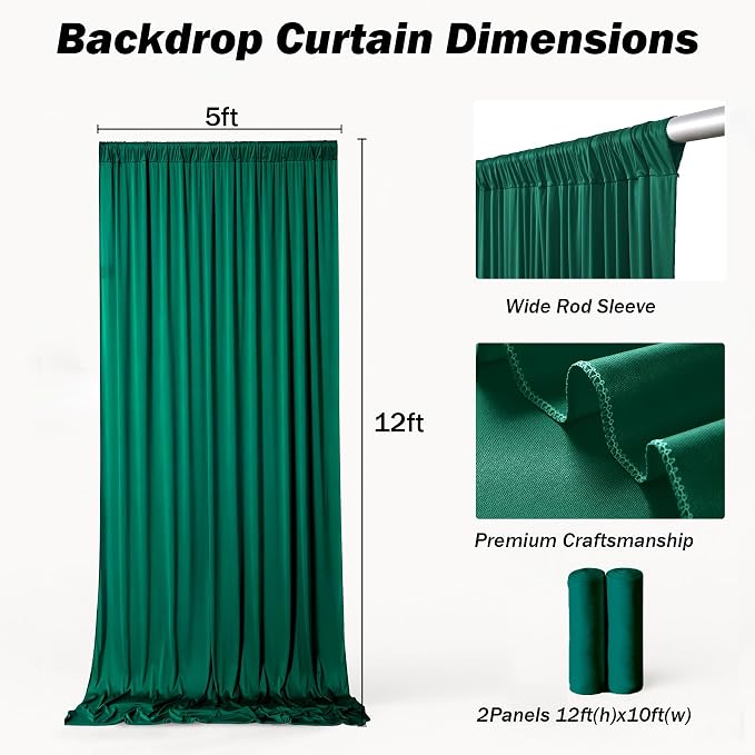10ft×12ft Forest Green Backdrop Curtains for Wedding Parties, 2 Panels Wrinkle Free Polyester Photo Backdrop Drapes Back Drop Cloth for Birthday Photography Background