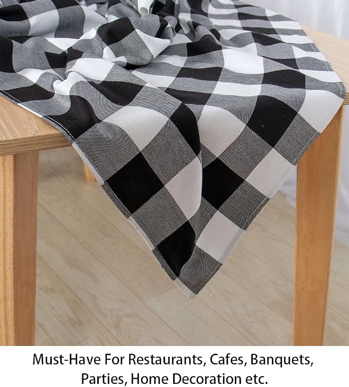 ShinyBeauty 60"x120" Black & White Checkered Tablecloth | Cotton Farmhouse Picnic Cloth | Wrinkle-Resistant & Durable | Perfect for Indoor/Outdoor Dining & Parties