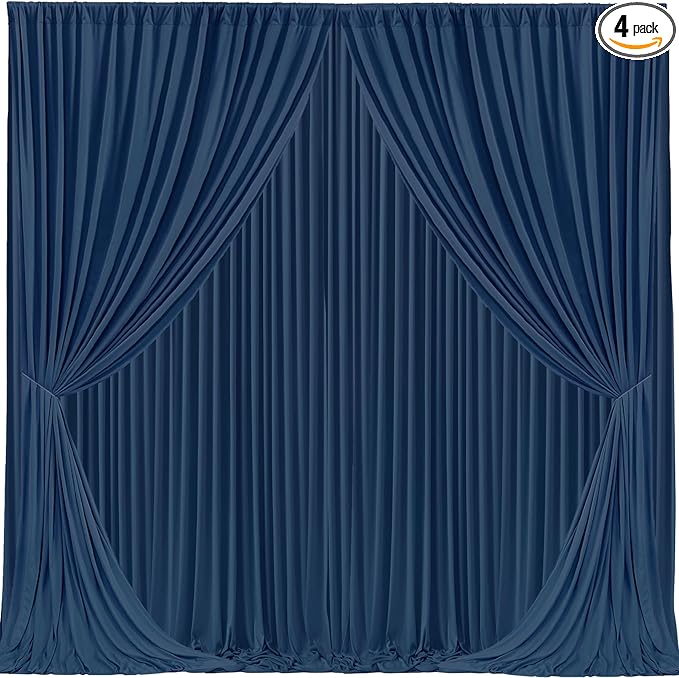 20x10 Navy Blue Backdrop Curtain for Party Wrinkle Free Polyester Fabric Photo Backdrop Curtain Drapes for Party Wedding Stage Birthday Baby Shower Decoration 5ft x 10ft,4 Panels