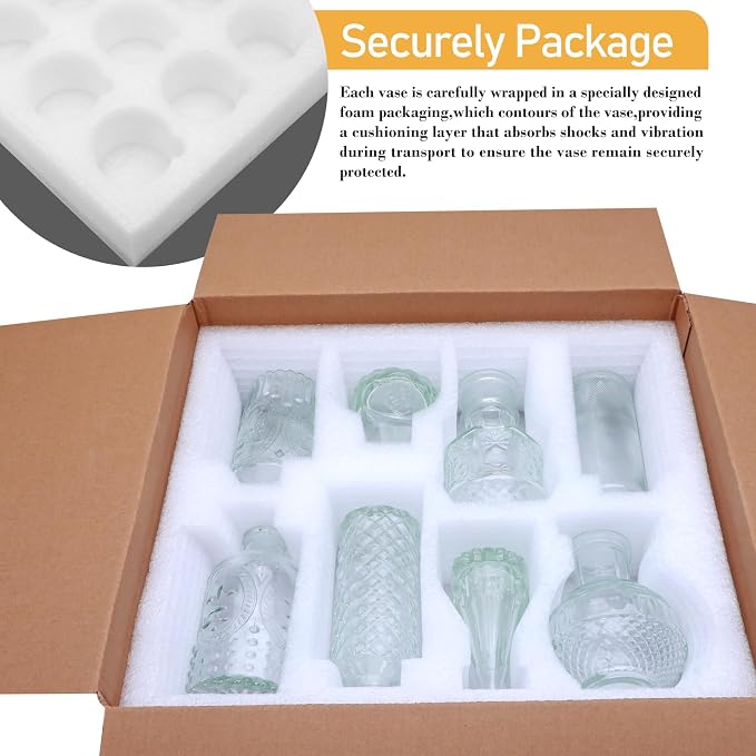 Clear Flower Vase Set, Glass Bud Vase in Bulk Set of 8,Artistic and Cultural Flavor Mini Vases for Home Office Decor, Bedroom, Office, Living Room Decorations,Wedding