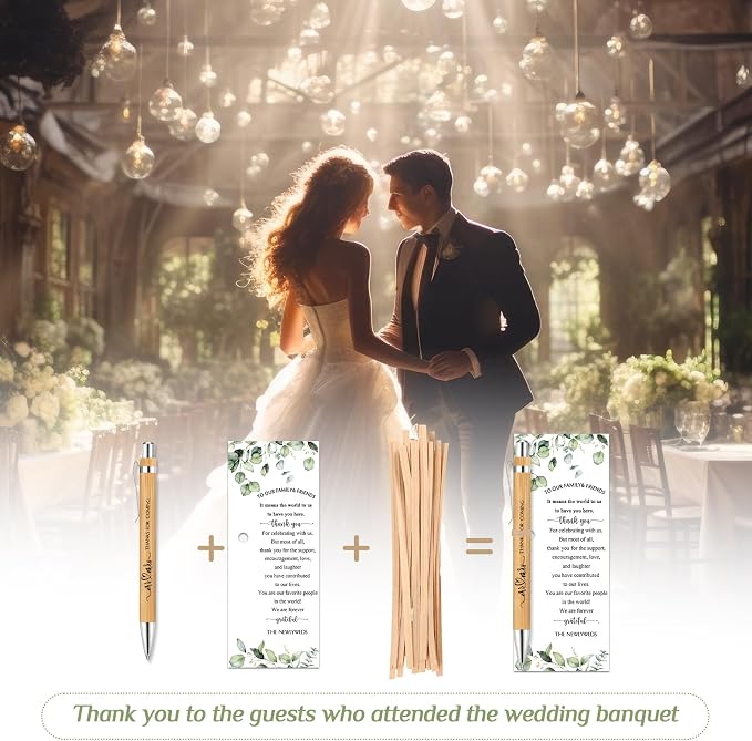 Cholemy 36 Sets Bridal Shower Pens Bulk Wedding Bridal Shower Favors for Guest with Thank You Cards and Twine Retractable Ballpoint Pen Black Ink for Games Proposal Gift