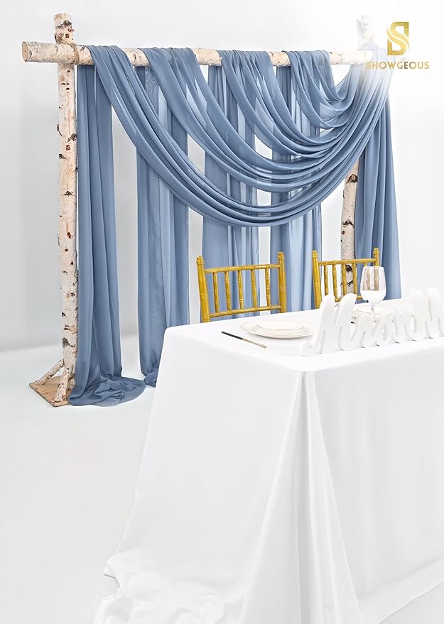 Wedding Arch Draping Fabric,2 Panels 28" x18ft Dusty Blue Wedding Arch Drapes for Ceremony Sheer Chiffon Fabric Drapes Arbor Drapery Decorations for Reception Party